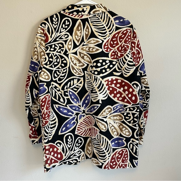 VTG Danielle B‎ Linen Cotton Multicolor Leaf Print Large Summer Blazer Made USA - Picture 2 of 8